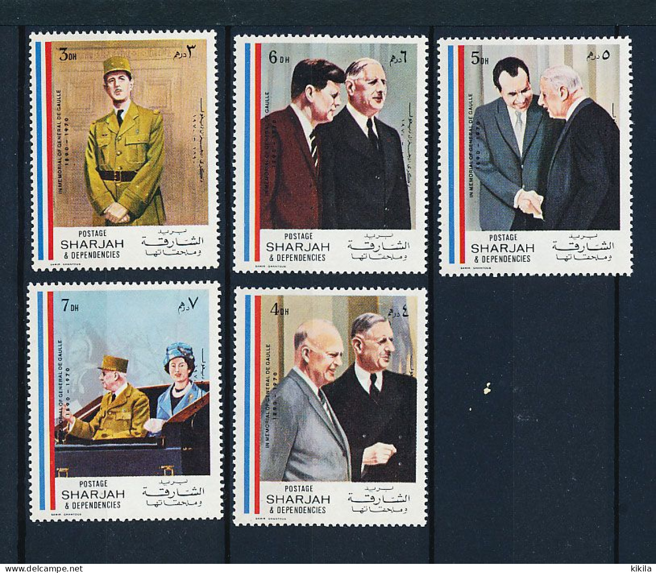 SHARJAH 5 Timbres Neufs GENERAL DE GAULLE Président De La République Française XVI-1 Avec Eisenhower, Nixon, Kennedy,* - De Gaulle (General)