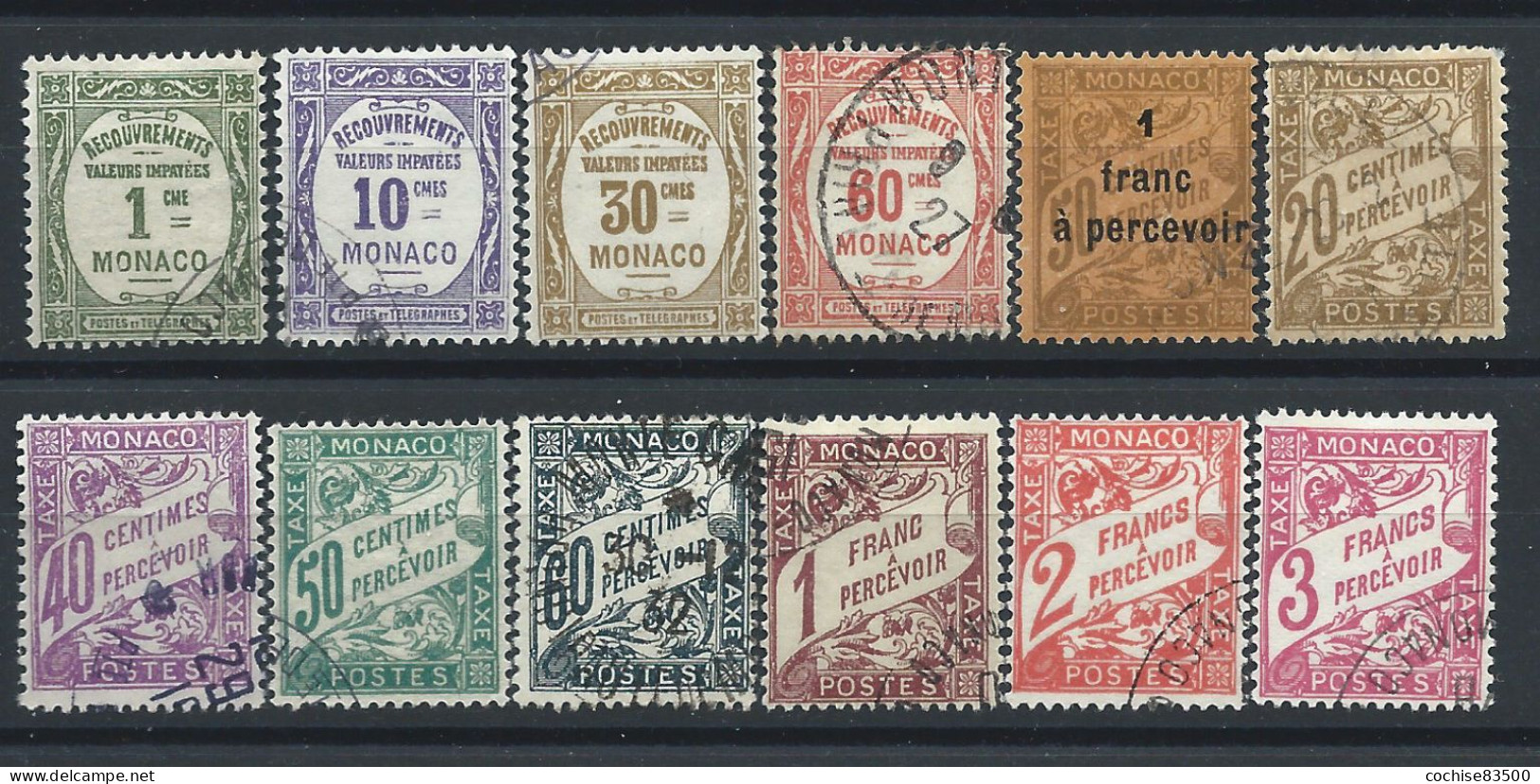 Monaco Timbre Taxe N°13/21 + 23/25 Obl (FU) 1924/43 - Impuesto