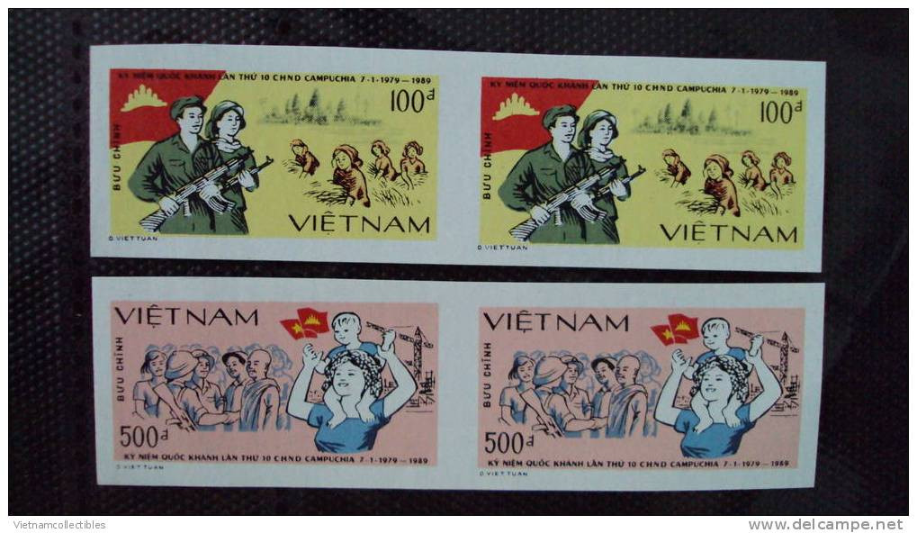 Pair Of Vietnam Viet Nam MNH Imperf Stamps 1989 : 10th Anniversary Of National Day Of Cambodia ; Scott#1932-1933 (Ms559) - Vietnam