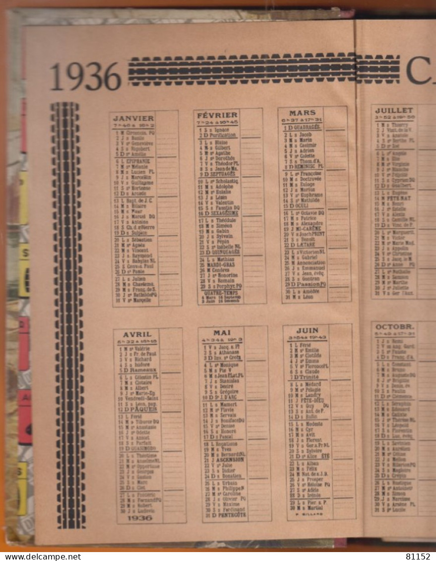 Agenda  1936 De " DUNLOP " Offert Par Le Garage Gaston SIOT à CHALONS-SUR-MARNE Avec Belles ILLUSTRATIONS ép 1.8 Cm - Grand Format : 1921-40