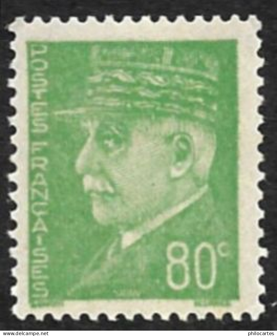 FRANCE  1942  -  Y&T  513   -  Pétain, Type Hourriez, ,80c Vert-jaune   -  NEUF** - 1941-42 Pétain