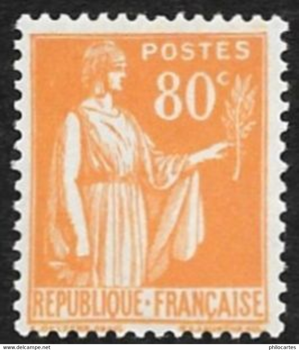 FRANCE  1938  -  Y&T 366  -   Paix  80c   Orange   -  NEUF** - 1932-39 Peace