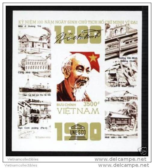 Vietnam Viet Nam MNH Imperf Souvenir Sheet 1990 : Birth Centenary Of President Ho Chi Minh (Ms591B) - Viêt-Nam