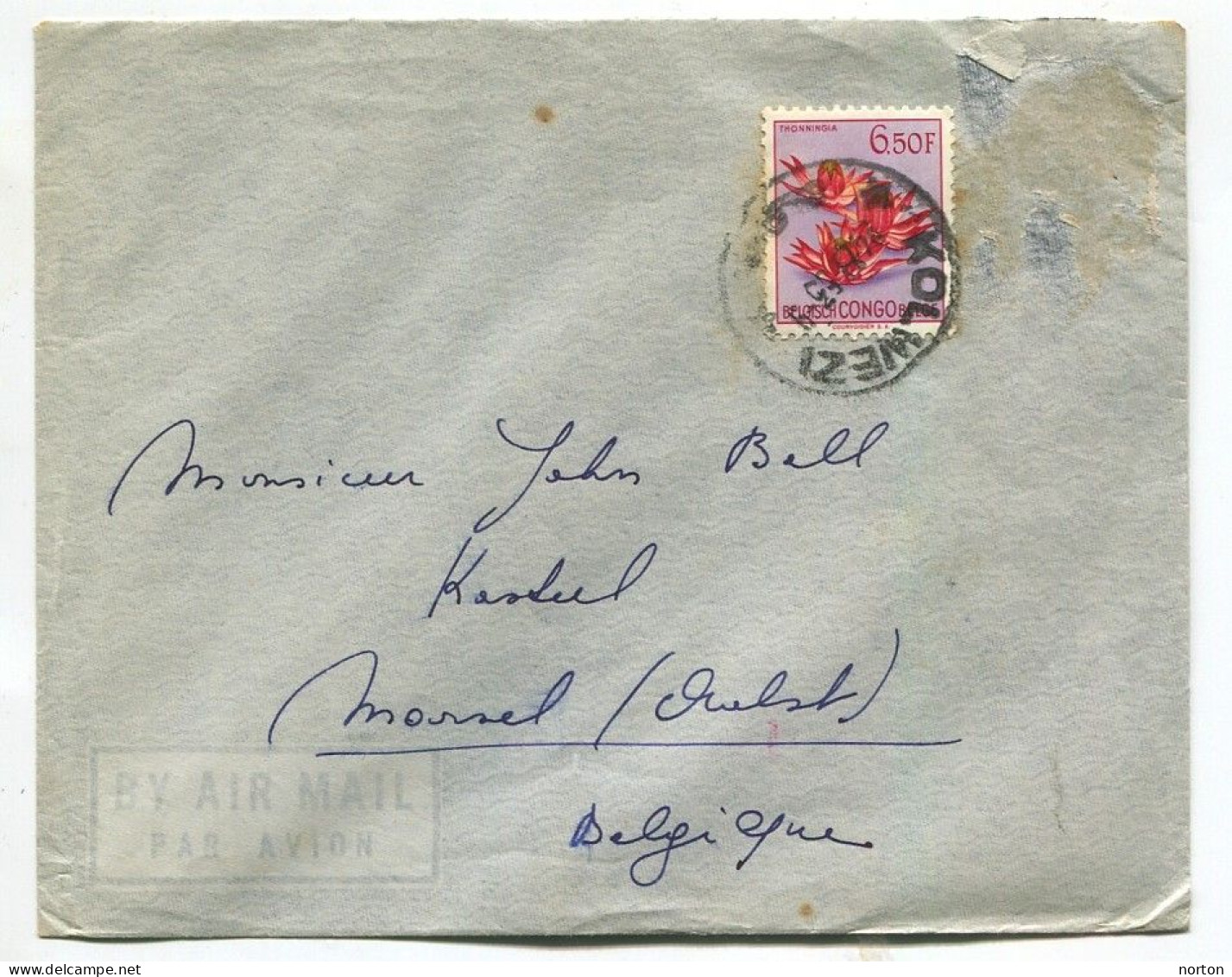 Congo Kolwezi Oblit. Keach 8A2 Sur C.O.B. 317 Sur Lettre Vers Moorsel Le 24/08/1953 - Storia Postale