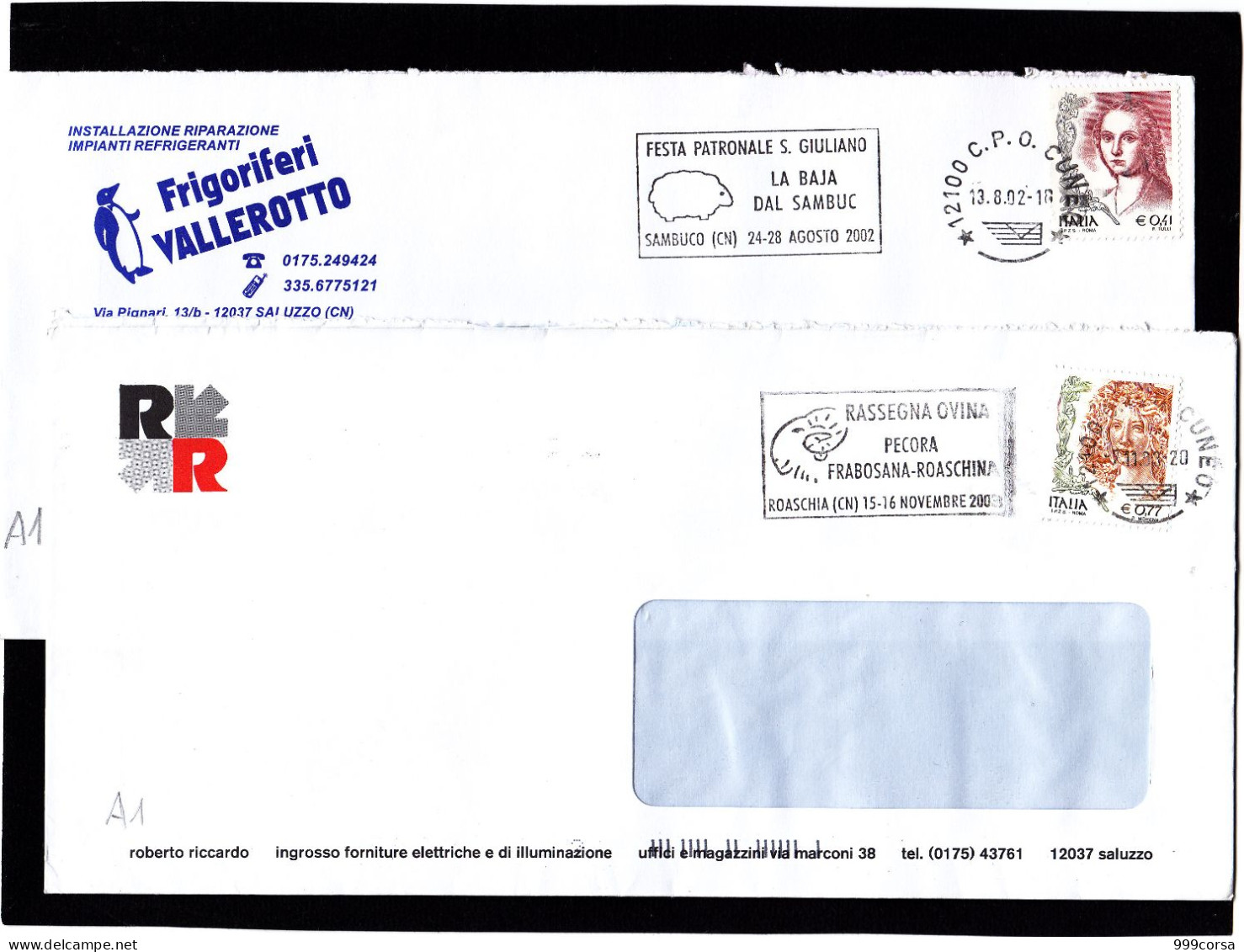St.Post.2002-2003,Targhetta La Baja Dal Sambuc,Sambuco(CN),Pecora Frabosana-Roaschina,Roaschia(CN),pecora  (A1Re) - 2001-10: Poststempel