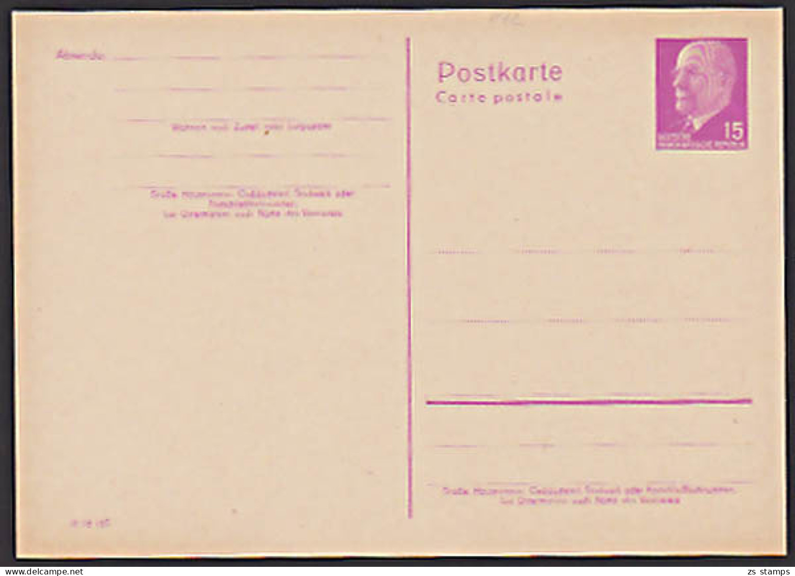 DDR GA P72 15 Pf. Walther Ulbricht Ungebraucht SED Staatsratsvorsitzender - Cartoline Private - Nuovi