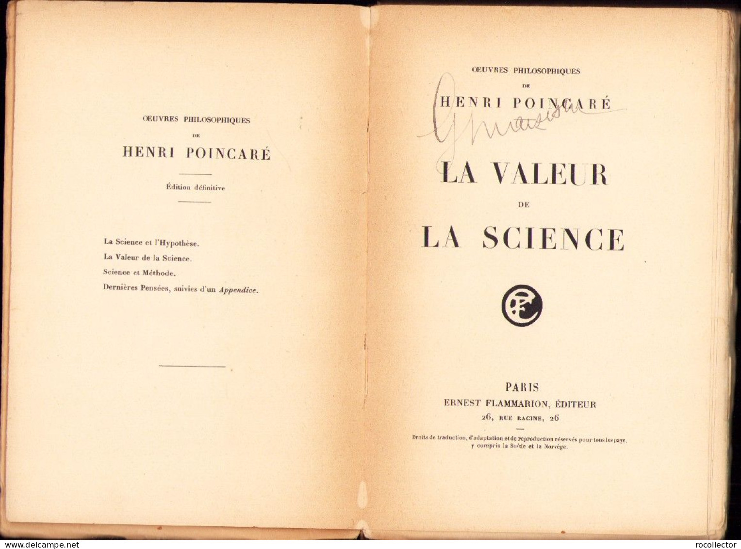 La Valeur De La Science, Edition Definitive, Par Henri Poincare, Paris C3492 - Libros Antiguos Y De Colección