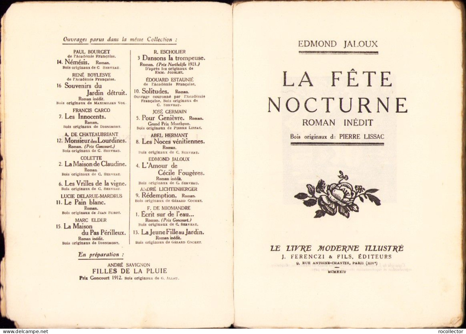 La Fete Nocturne Par Edmond Jaloux, 1924, Paris C3489 - Old Books