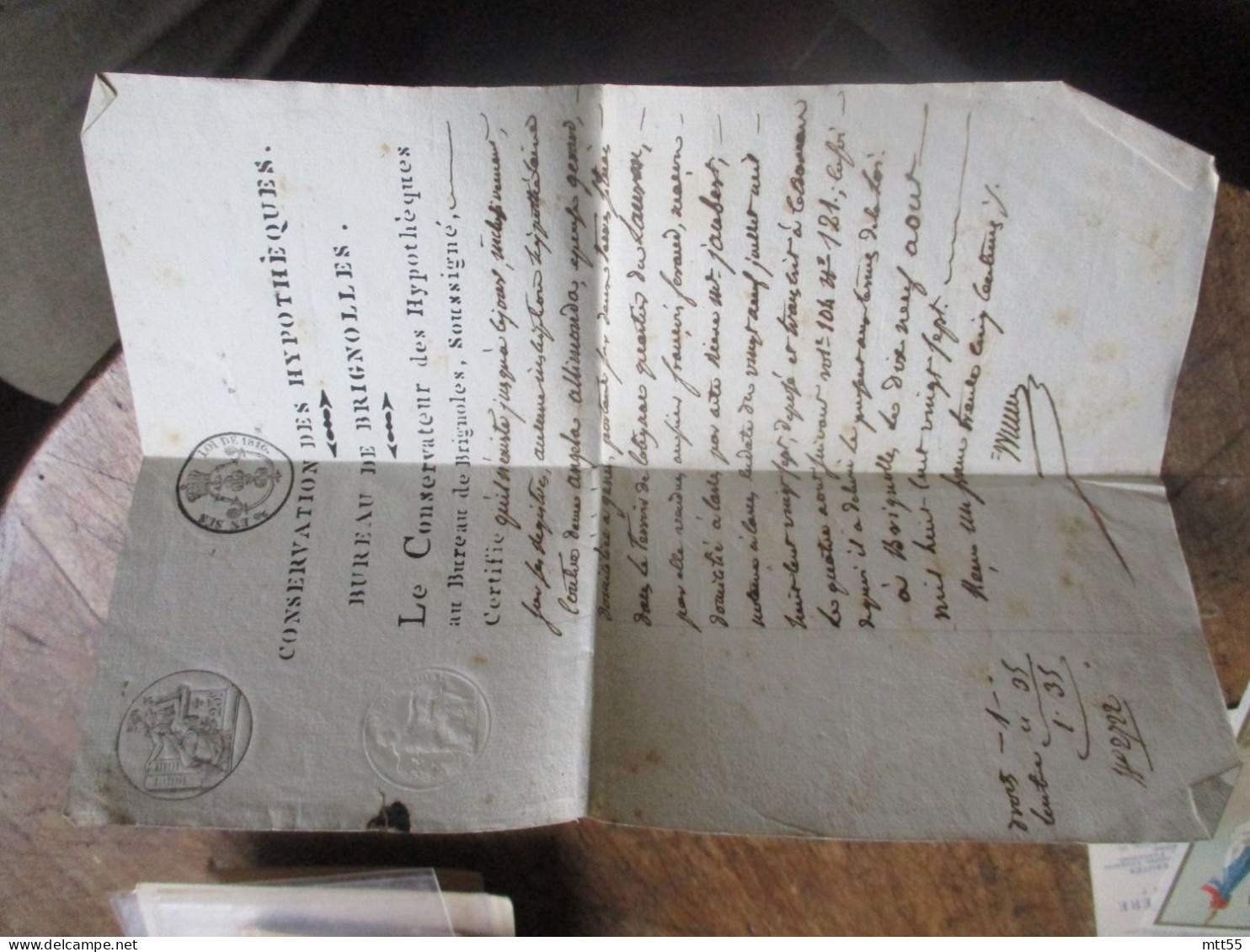 1827 MNUSCRIT  BRIGNOLLES  CONSERVATEUR HYPOTHEQUES  CERTIFICAT TIMBRE FISCAL - Manuskripte