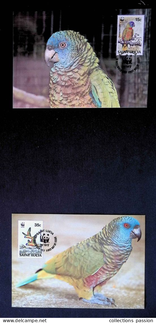 CL, Carte Maximum, Saint Lucia, Sainte Lucie, 18 December 1987, Perroquets, PARROT, WWF, LOT DE 4 MAXIMUM - St.Lucie (1979-...)