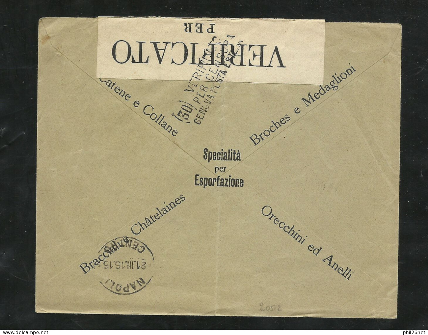 Lettre Par Bateau De Barranquilla 19/02/1916 Le N°188 Seul Pour Naples 21/3/1916 Vérifiée Par La Censure à Gênes (30) TB - Colombia