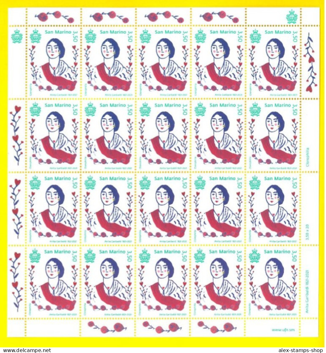 SAN MARINO 2021 Minifoglio Born Anita GARIBALDI New Sheet - Blocks & Sheetlets