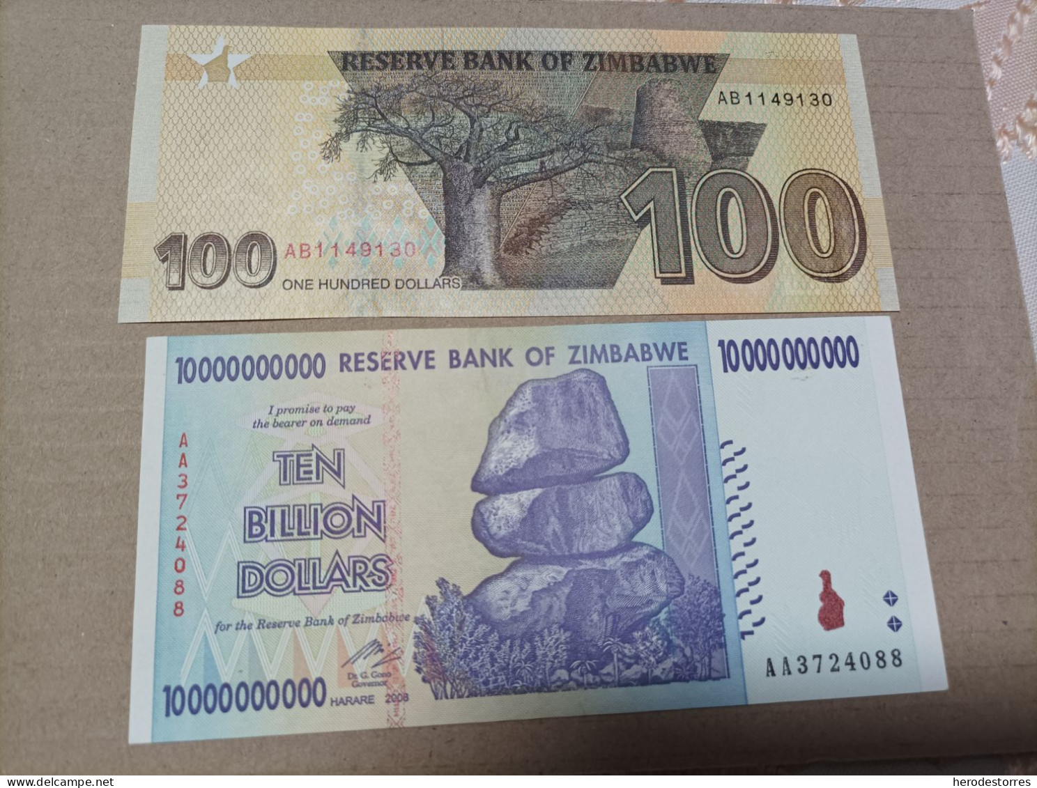 Billetes Zimbabwe, 10000000000 Billones De Dólares Y 100 Dólares, Serie AA Y AB,año 2008 Y 2020, UNC - Simbabwe