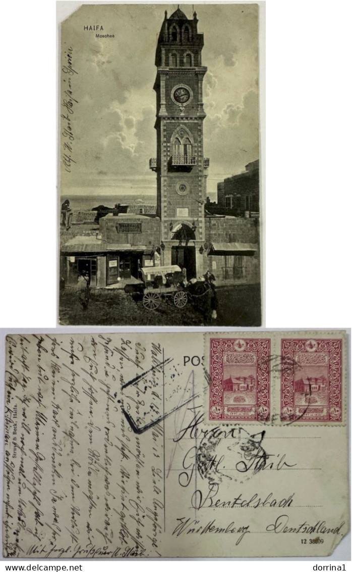 Haifa Mosches Postcard Ottoman Turkey Post Israel Palestine Censored To Germany - Sonstige & Ohne Zuordnung