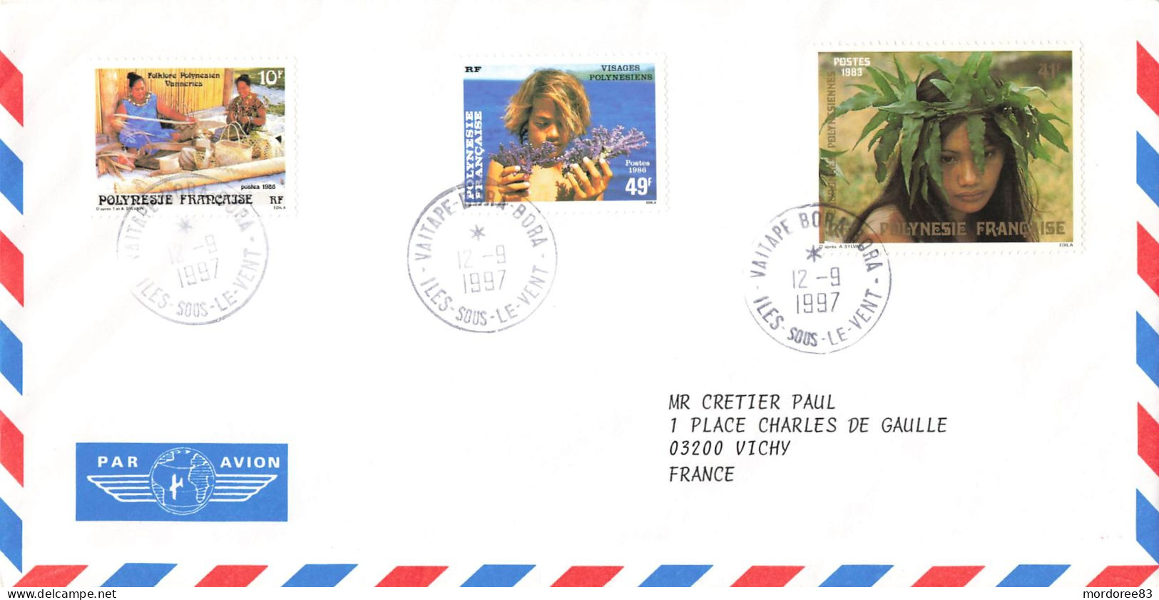 POLYNESIE LETTRE AVION VAITAPE BORA BORA 12/9/1997 POUR VICHY - Covers & Documents