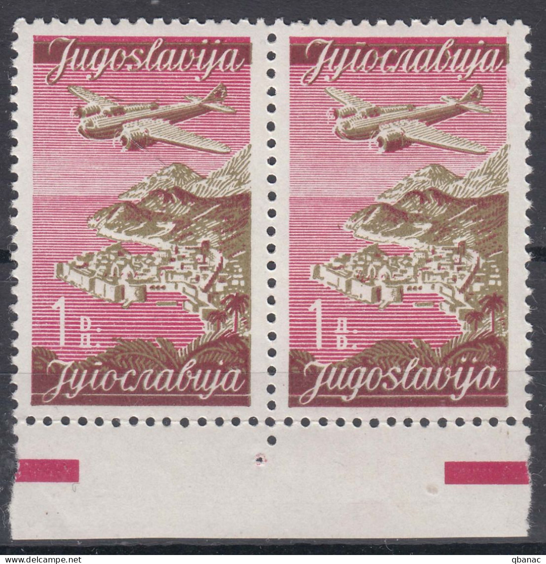 Yugoslavia Republic 1947 Airmail Mi#516 I And II Pair Mint Never Hinged - Neufs