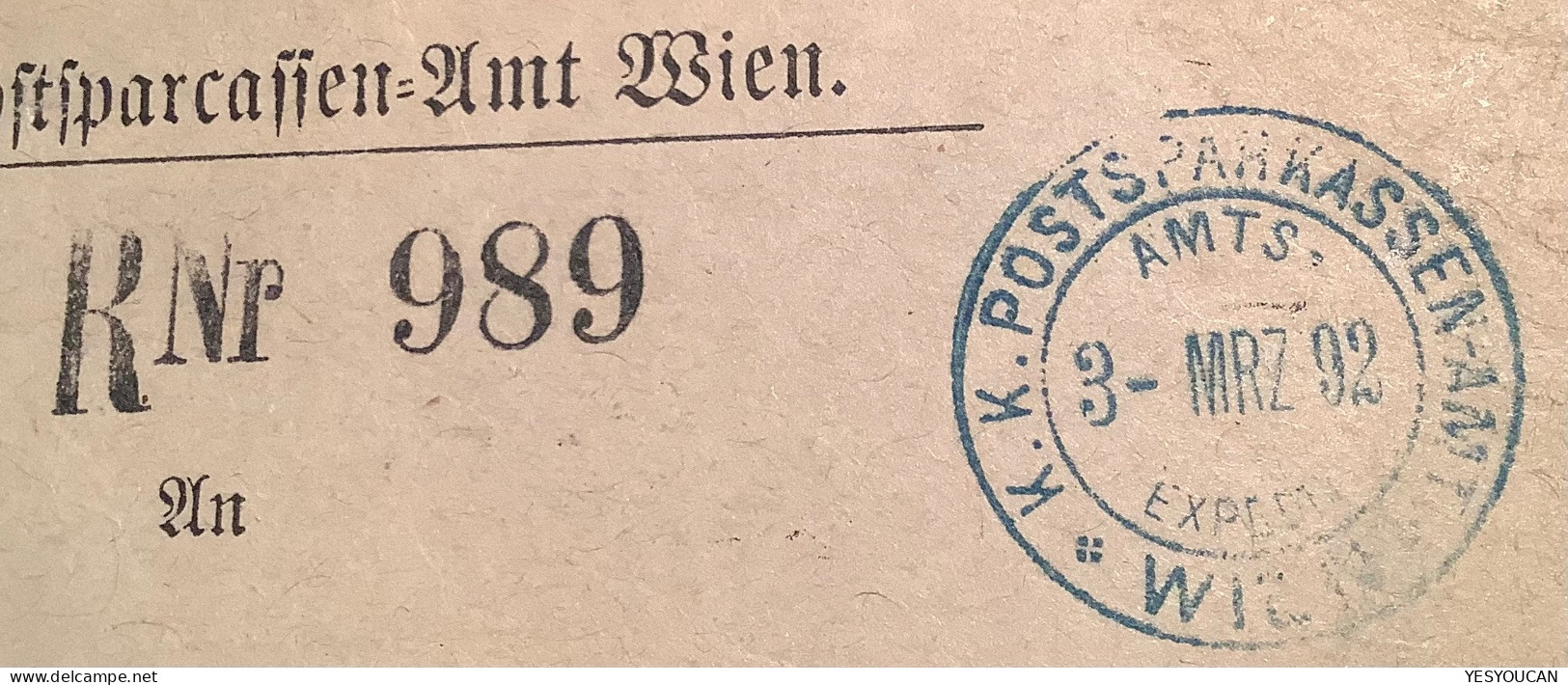 „K.K POSTSPARKASSEN AMT WIEN 1892“selten R-NR STEMPEL  Recommandirt Portofrei Brief (Österreich Postal Saving Bank - Lettres & Documents