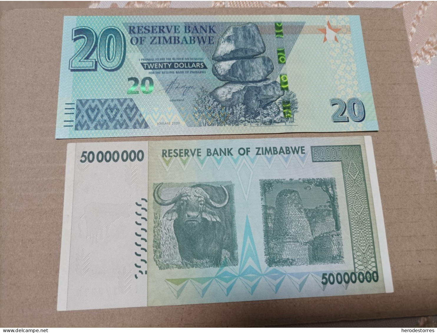 Billetes Zimbabwe, 50000000 Millones De Dólares Y 20 Dólares, Serie AA Y AP, Año 2008 Y 2020, UNC - Zimbabwe