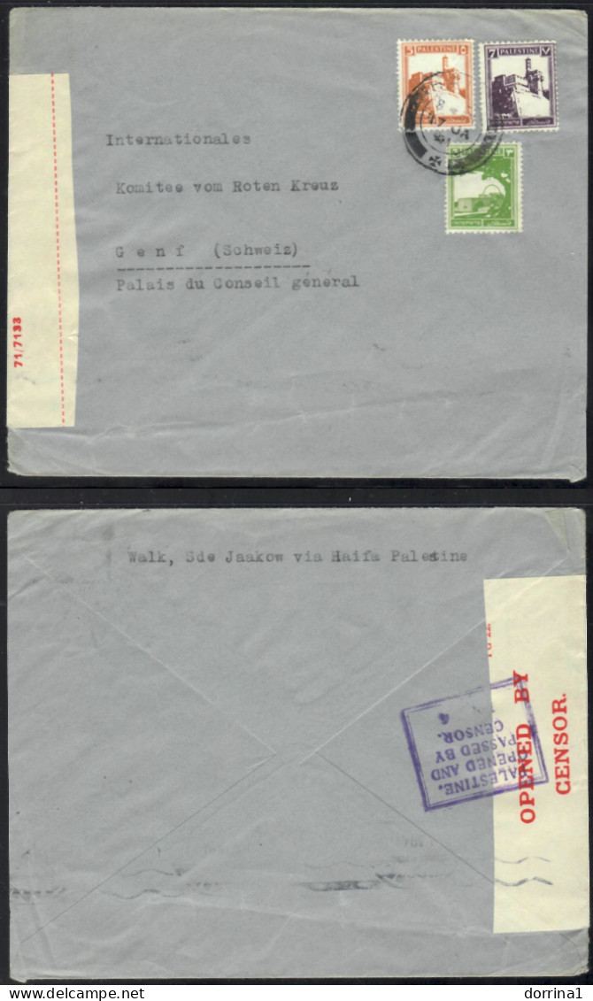 Walk. Sde Jaakow Via Haifa Palestine 1947 Mandate Censored Cover To Switzerland - Palestina