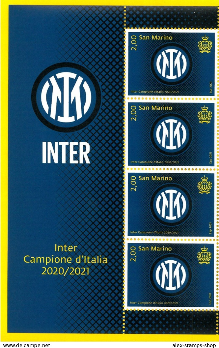 SAN MARINO 2021 BANDELLA CALCIO INTER CAMPIONE D'ITALIA 2020-2021 + 4 VAL. - Blocks & Sheetlets