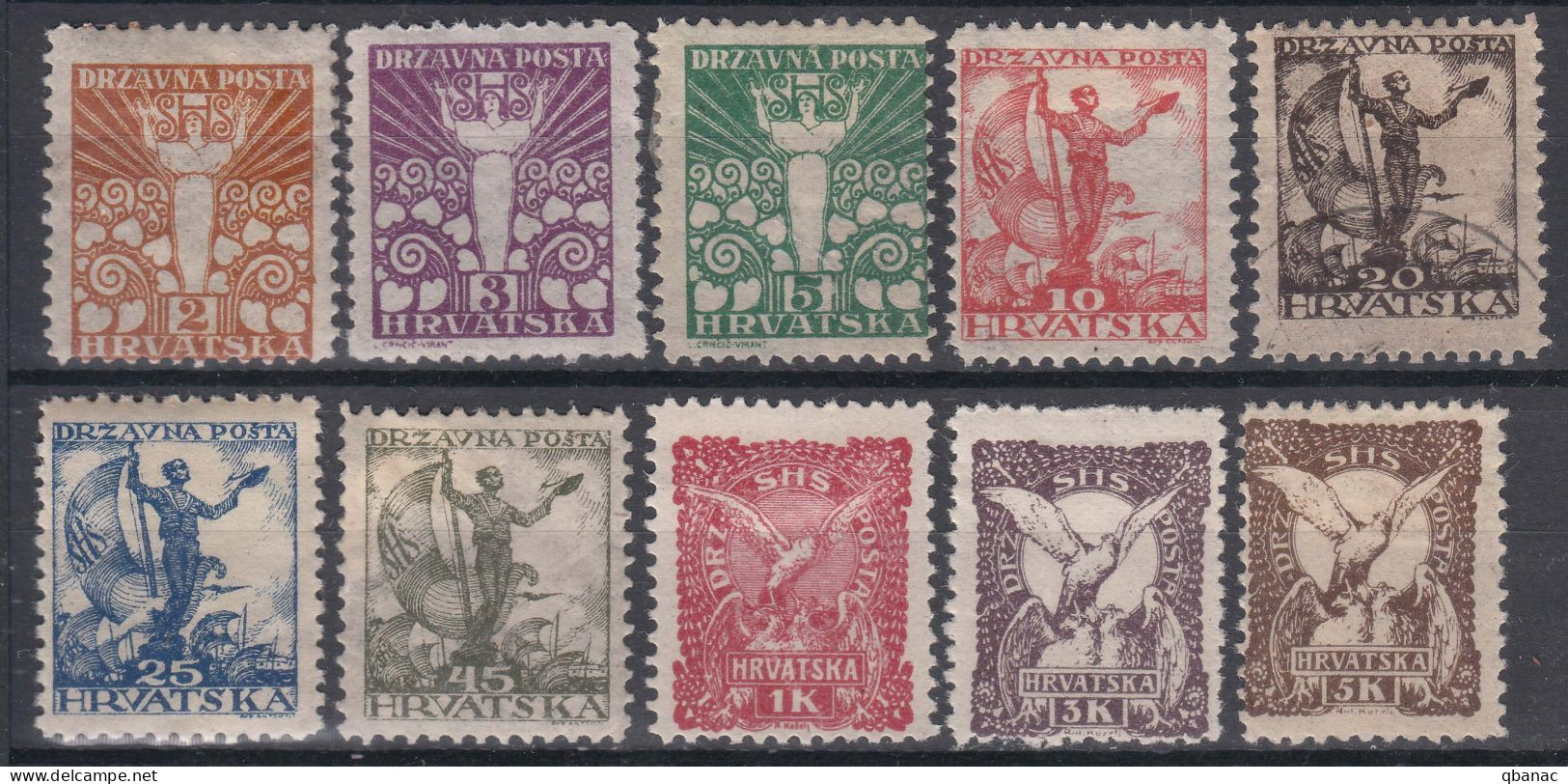 Yugoslavia, Kingdom SHS, Sailors Set For Croatia 1919 Mi#88-97 Mint Hinged - Unused Stamps
