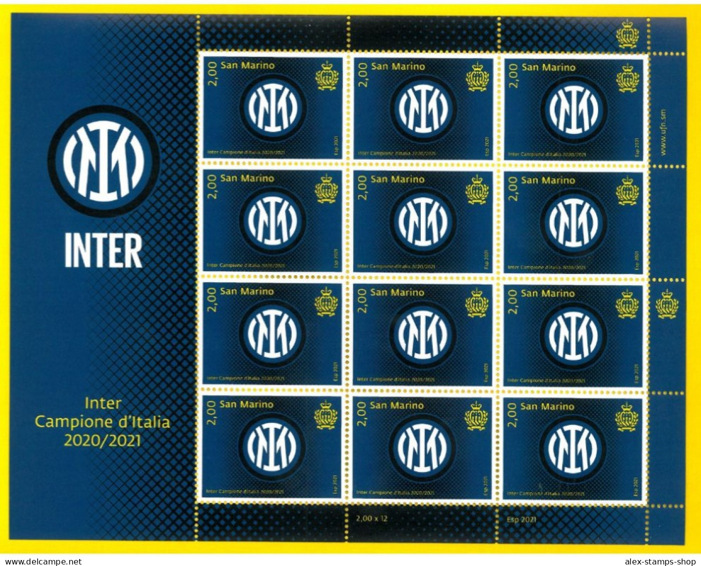 SAN MARINO 2021 Minifoglio CALCIO INTER CAMPIONE D'ITALIA 2020-2021 New Sheet - Blokken & Velletjes