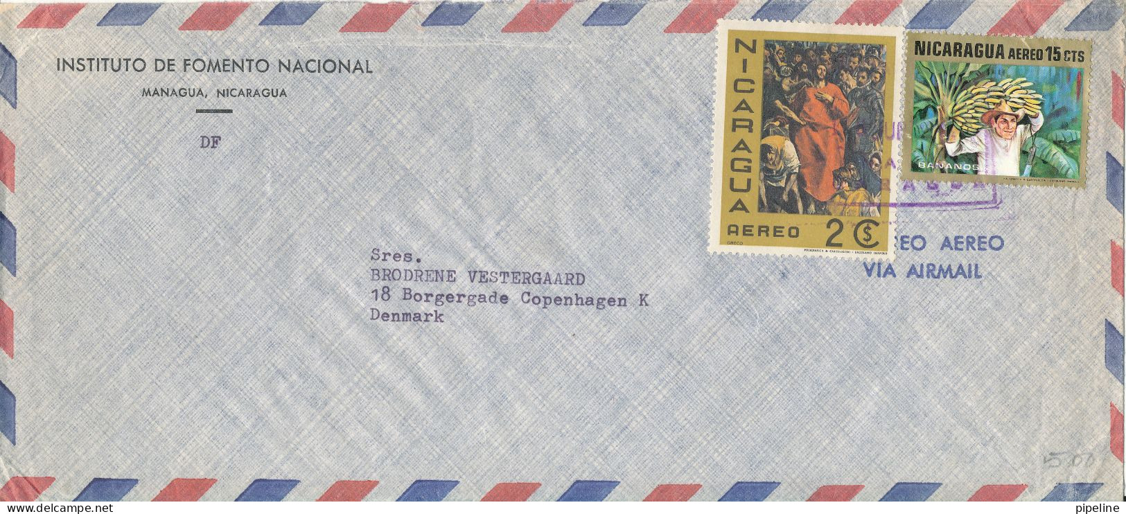 Nicaragua Air Mail Cover Sent To Denmark Topic Stamps - Nicaragua