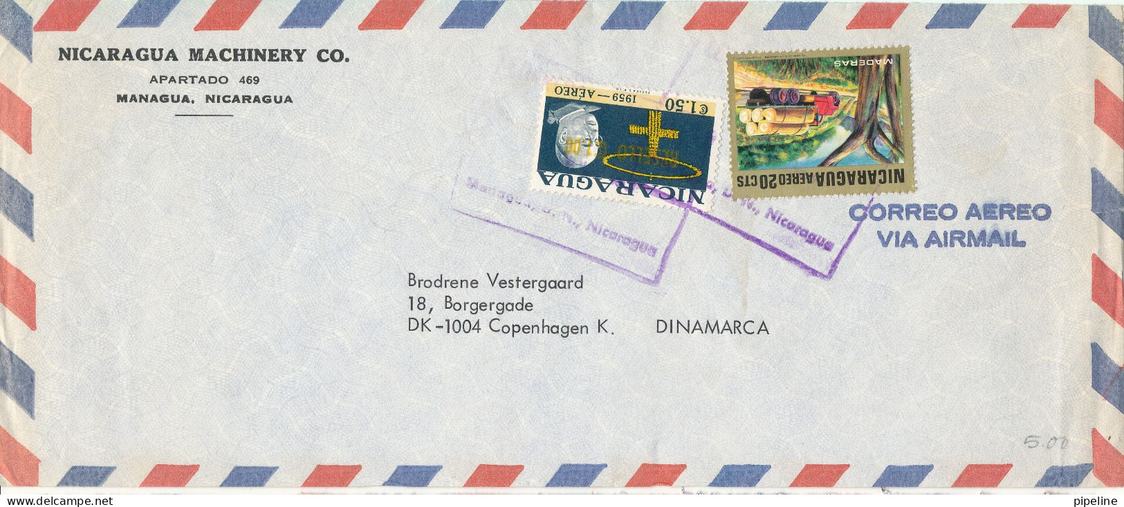 Nicaragua Air Mail Cover Sent To Denmark Topic Stamps - Nicaragua