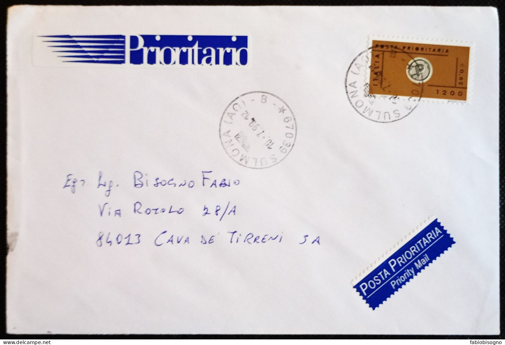 Sulmona 10.7.1999 Prioritario L.1200/Eur.0,62 - 1991-00: Marcofilie