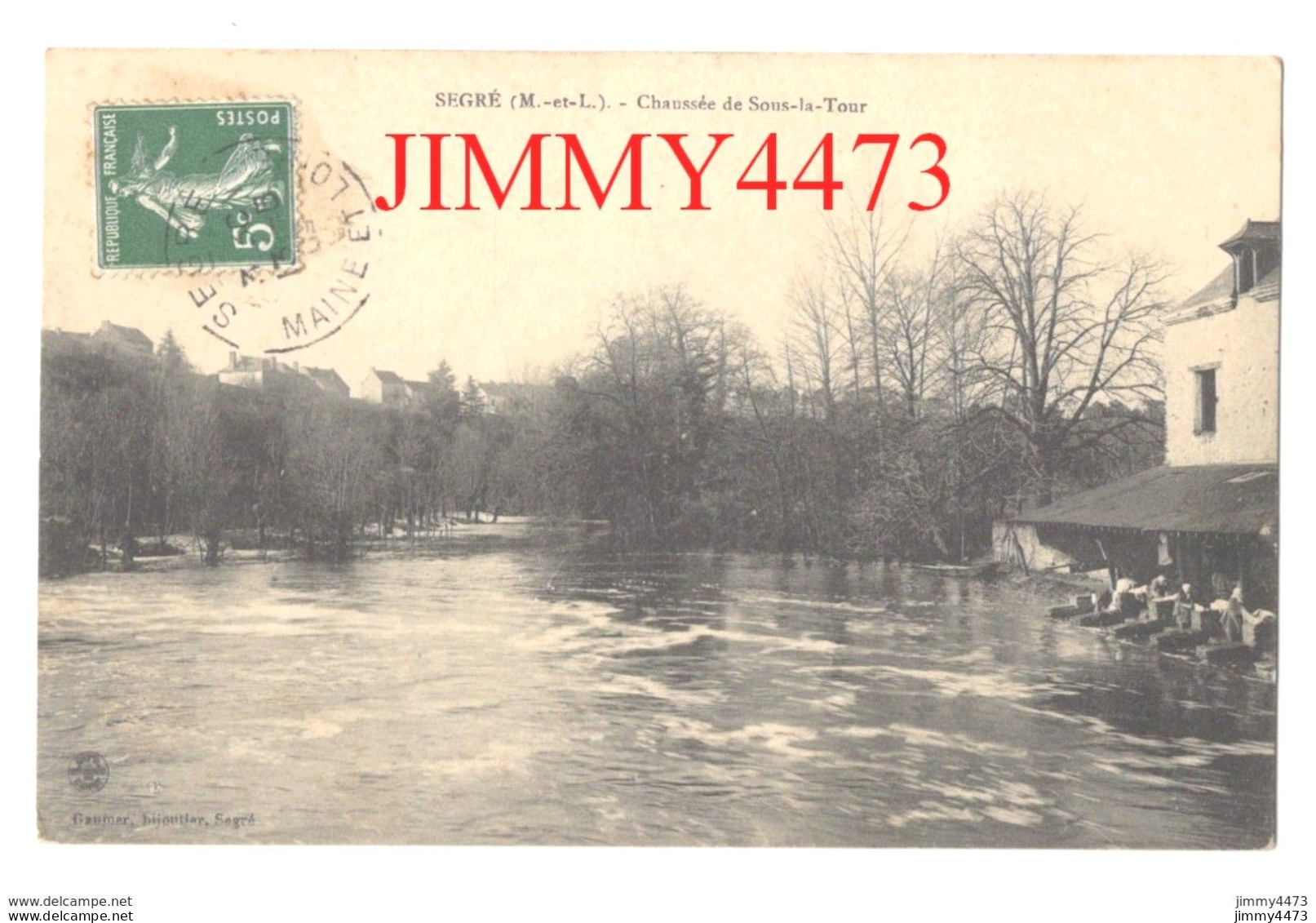 CPA - Segré En 1907 - Chaussée De Sous-la-Tour ( Le Lavoir Bien Animé ) Edit. Gaumar Bijoutier à Segré - Segre