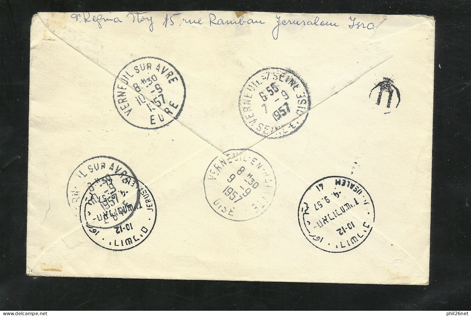 Premier Jour Lettre Recommandée Circulée Par Avion De Jérusalem 04/09/1957 N°121 à 123 Avec Tabs à Verneuil 7/91957 B/TB - FDC