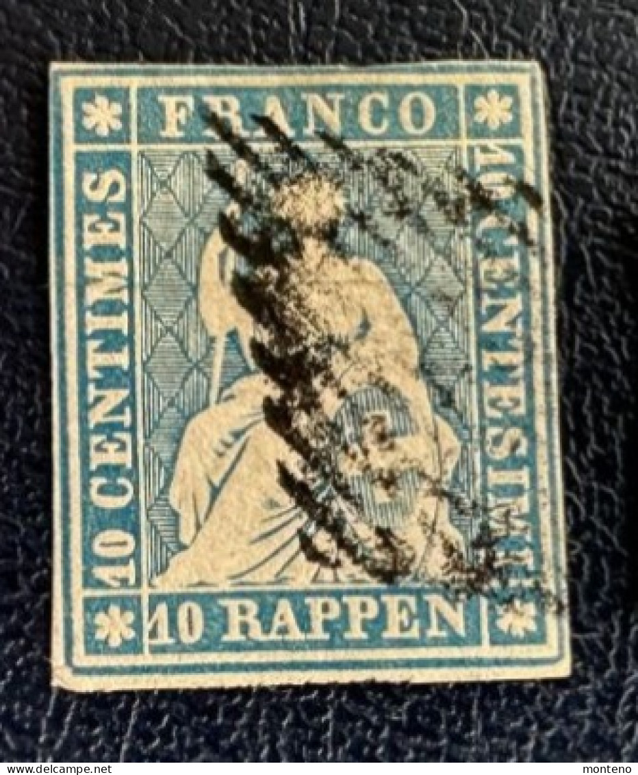 Suisse 1854/62  Helvetia Non Dentelé  Y Et T 27b   Papier Moyen    Zu 23A - Gebraucht