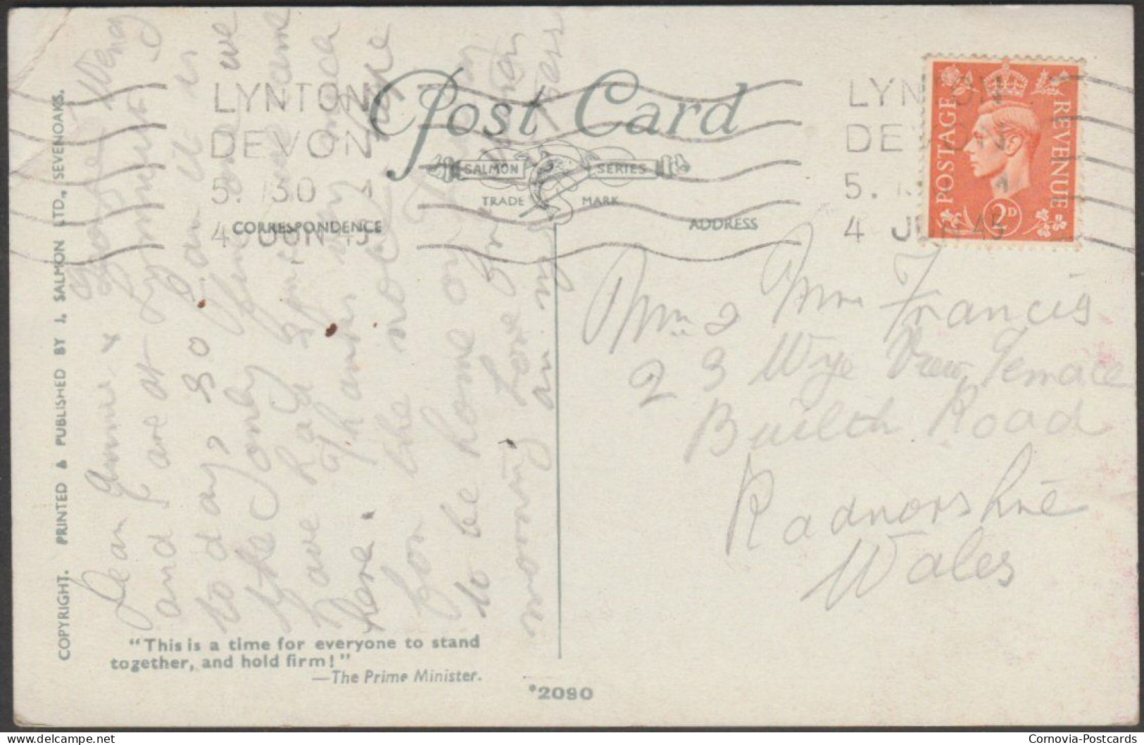 Mars Hill, Lynmouth, Devon, 1945 - Salmon Postcard - Other & Unclassified