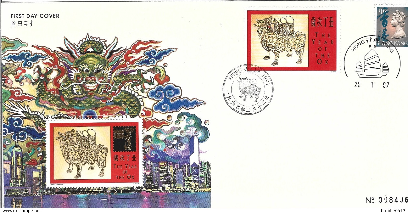 HONG KONG. Enveloppe 1er Jour De 1997 (FDC). Année Du Boeuf. - Chinees Nieuwjaar