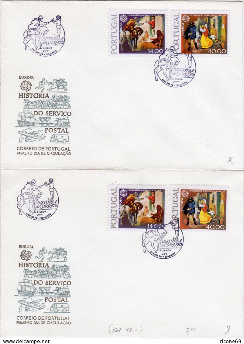 Portugal 1979, Geschichte D. Post Ohne U. Mit Phosphor Auf 2 FDC - Other & Unclassified