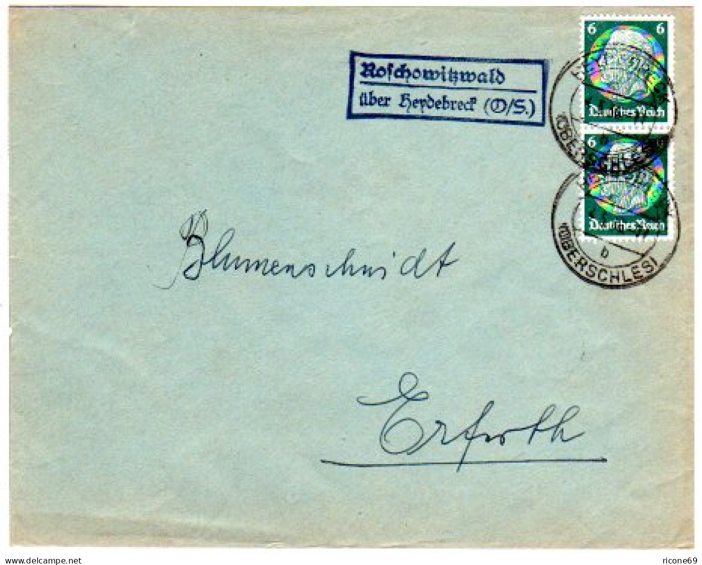 DR 1936, Landpost Stpl. ROSCHOWITZWALD über Heydebreck Auf Brief M. 2x6 Pf.  - Lettres & Documents