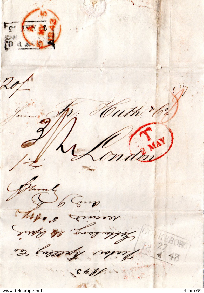 Schweden 1843, R3 GÖTHEBORG Rücks, Auf Brief M. Diversen Stempeln N. GB - Lettres & Documents