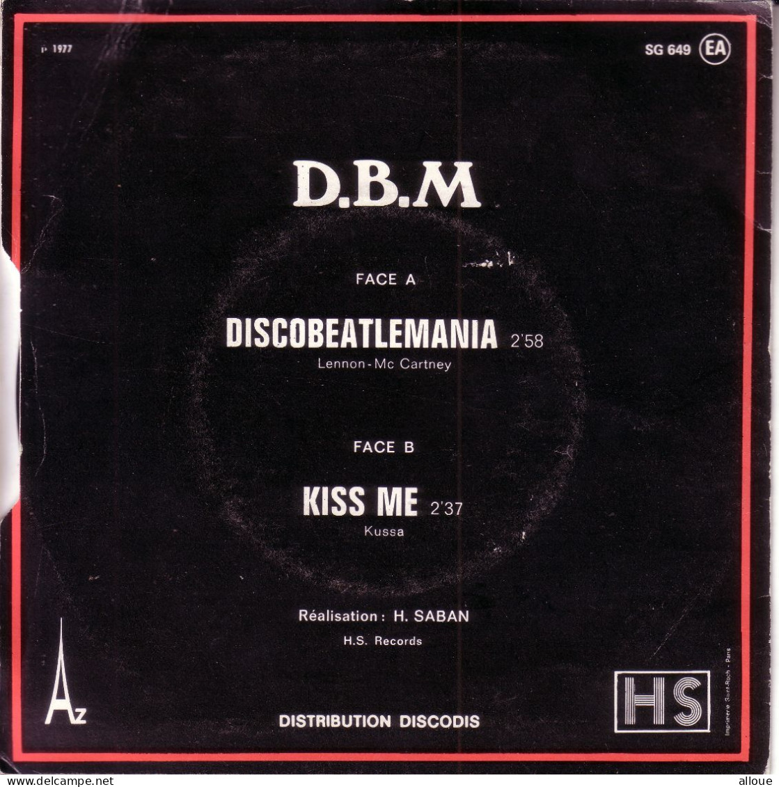 D.B.M. - FR SG - DISCO BEATLEMANIA - KISS ME - Disco, Pop