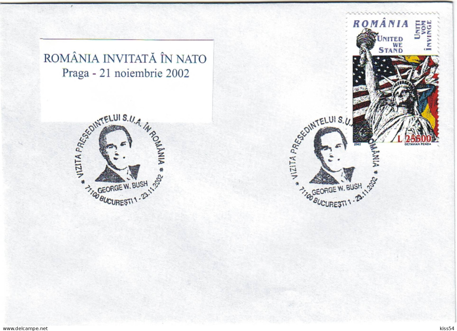 COV 25 - 503 George BUSH, Romania In NATO With The Support Of America - Cover - Used - 2002 - NAVO