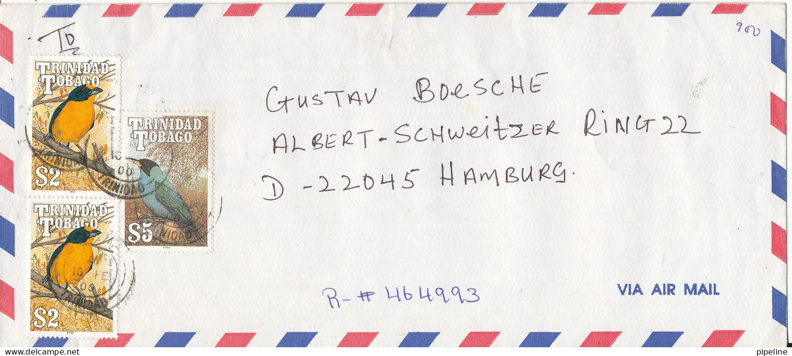 Trinidad & Tobago Registered Air Mail Cover Sent To Germany 16-2-2000 BIRD Stamps - Trinidad & Tobago (1962-...)