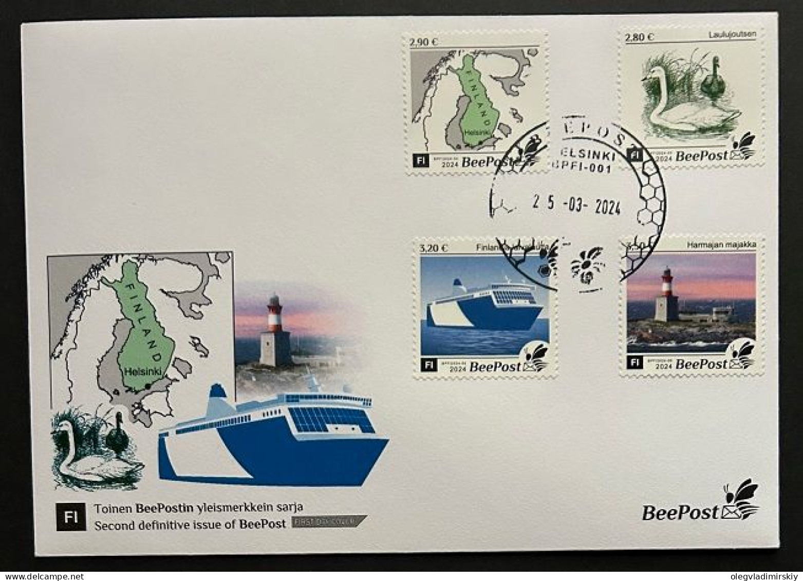 Finland Finnland Finlande 2024 Definitives Birds Map Ship Lighthouse BeePost Set Of 4 Stamps FDC - Schiffe