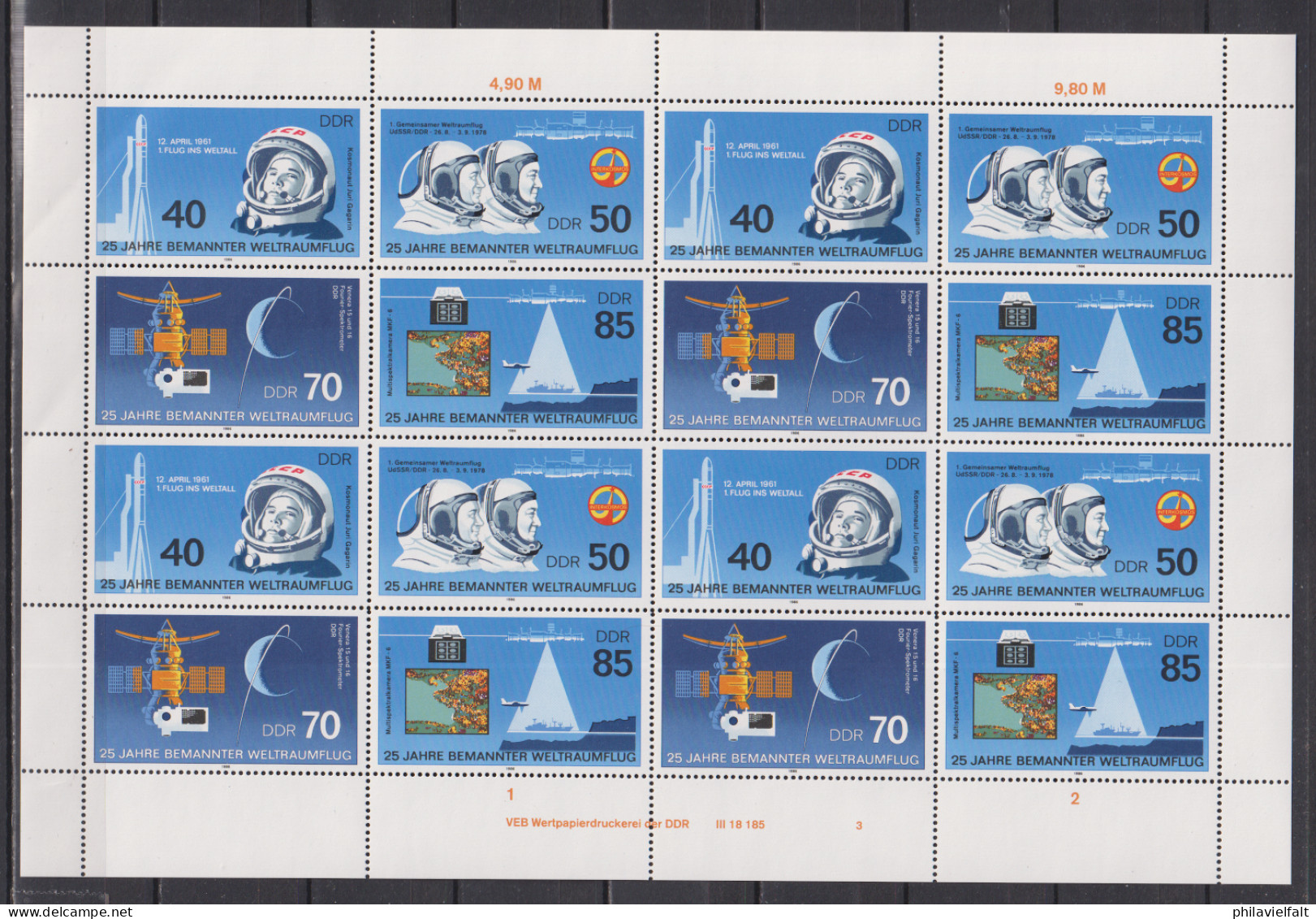 DDR Weltraumflug 1986 Kpl. Zusammendruckbogen MiNo. 3005/08 ** - 1981-1990