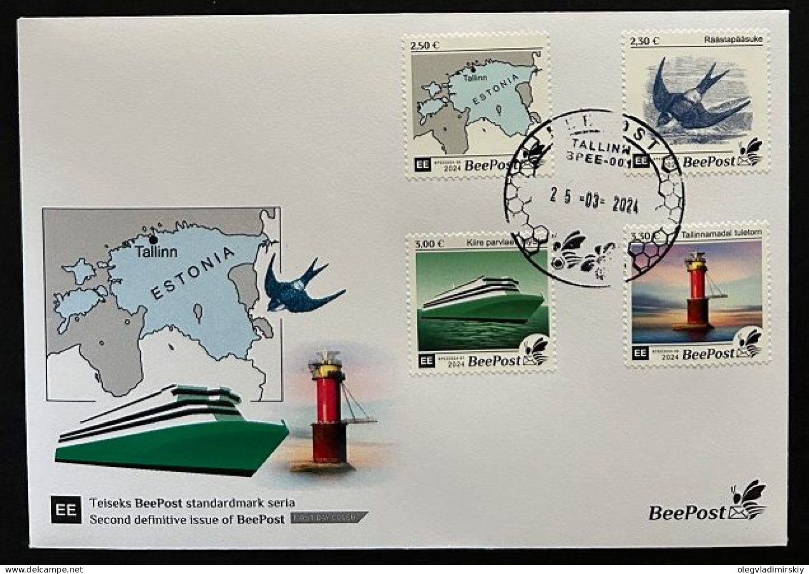 Estonia Estland Estonie 2024 Definitives Birds Map Ship Lighthouse BeePost Set Of 4 Stamps FDC - Schiffe