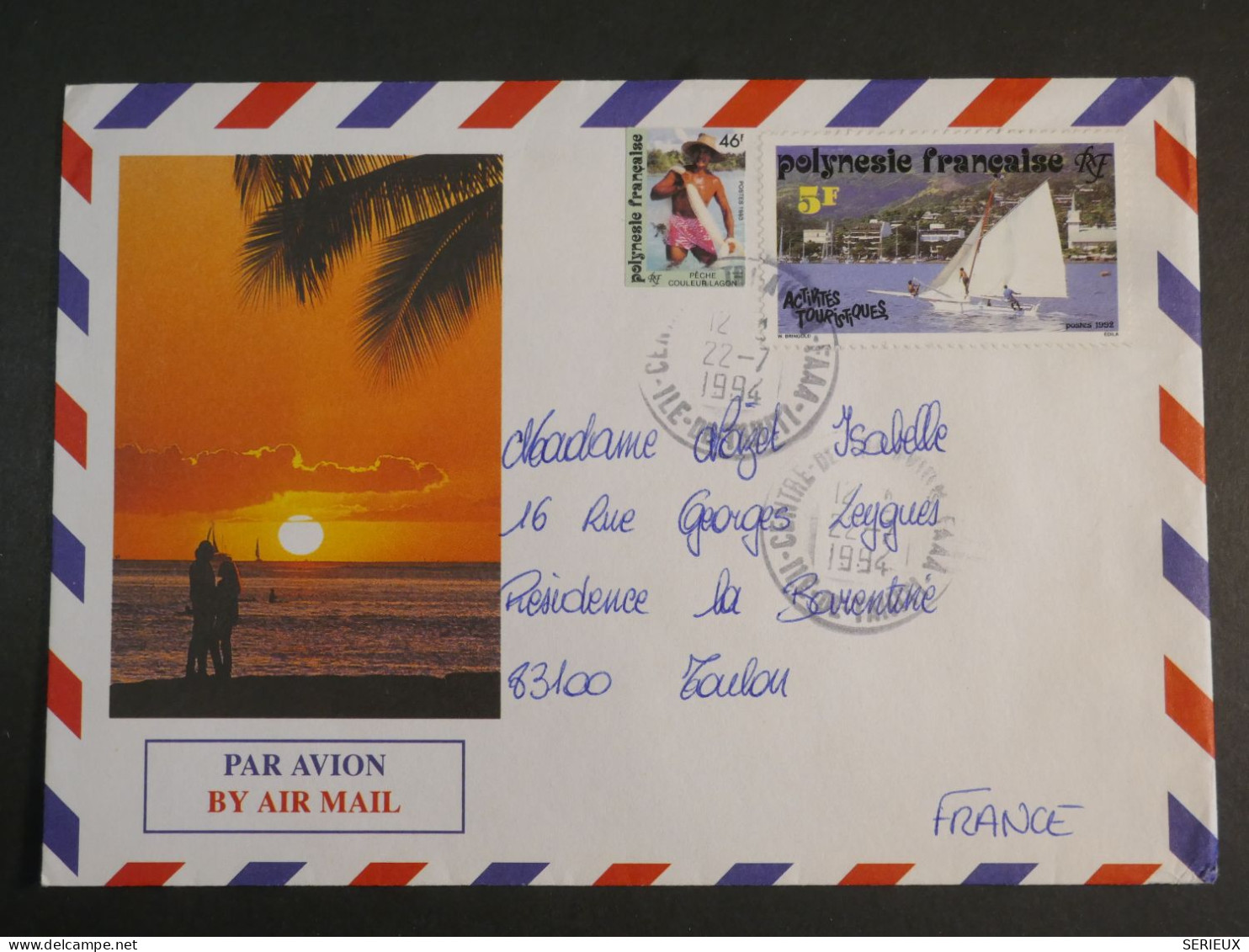 DM4  POLYNESIE   BELLE LETTRE   1994 A TOULON FRANCE +AFF.   INTERESSANT+ + - Covers & Documents