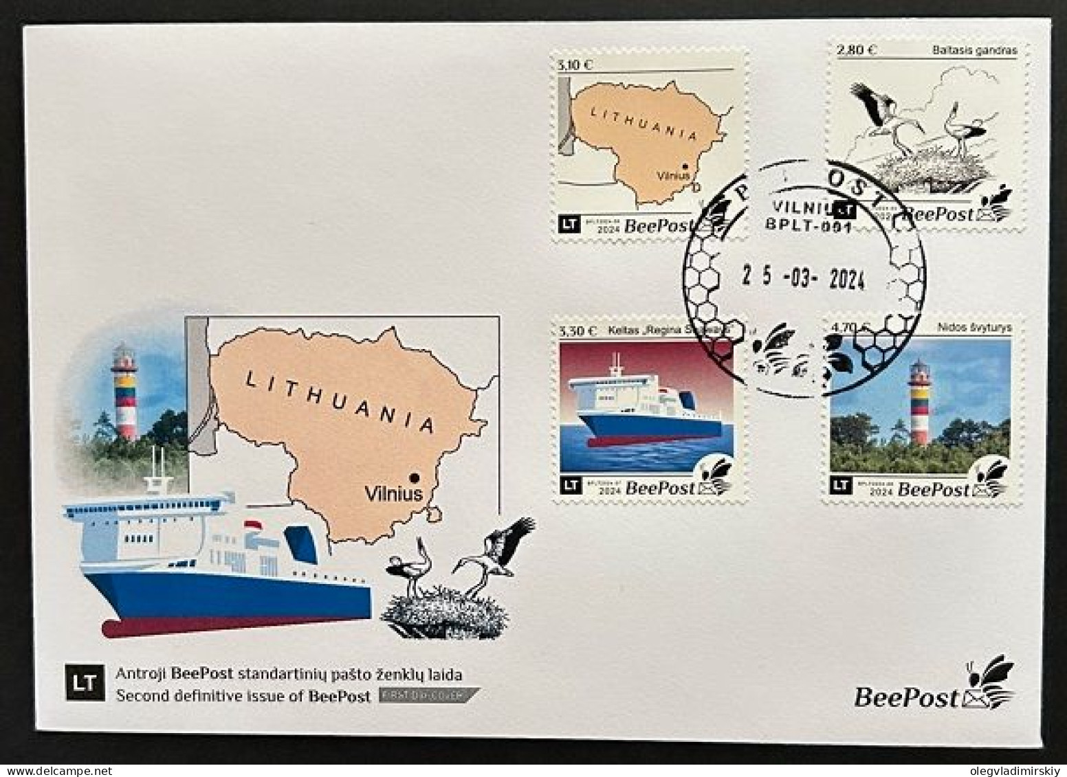 Lithuania Litauen Lituanie 2024 Definitives Birds Map Ship Lighthouse BeePost Set Of 4 Stamps FDC - Schiffe