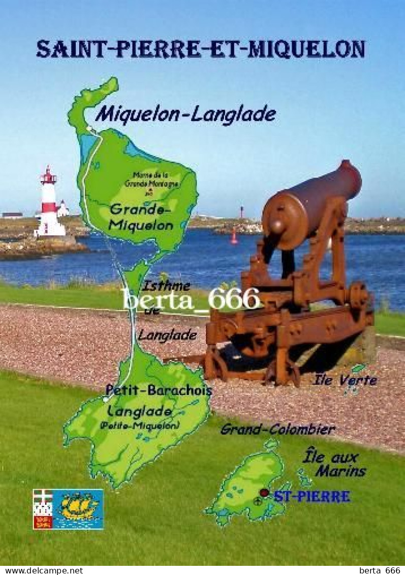 Saint Pierre And Miquelon Map New Postcard * Carte Geographique * Landkarte - Saint Pierre And Miquelon