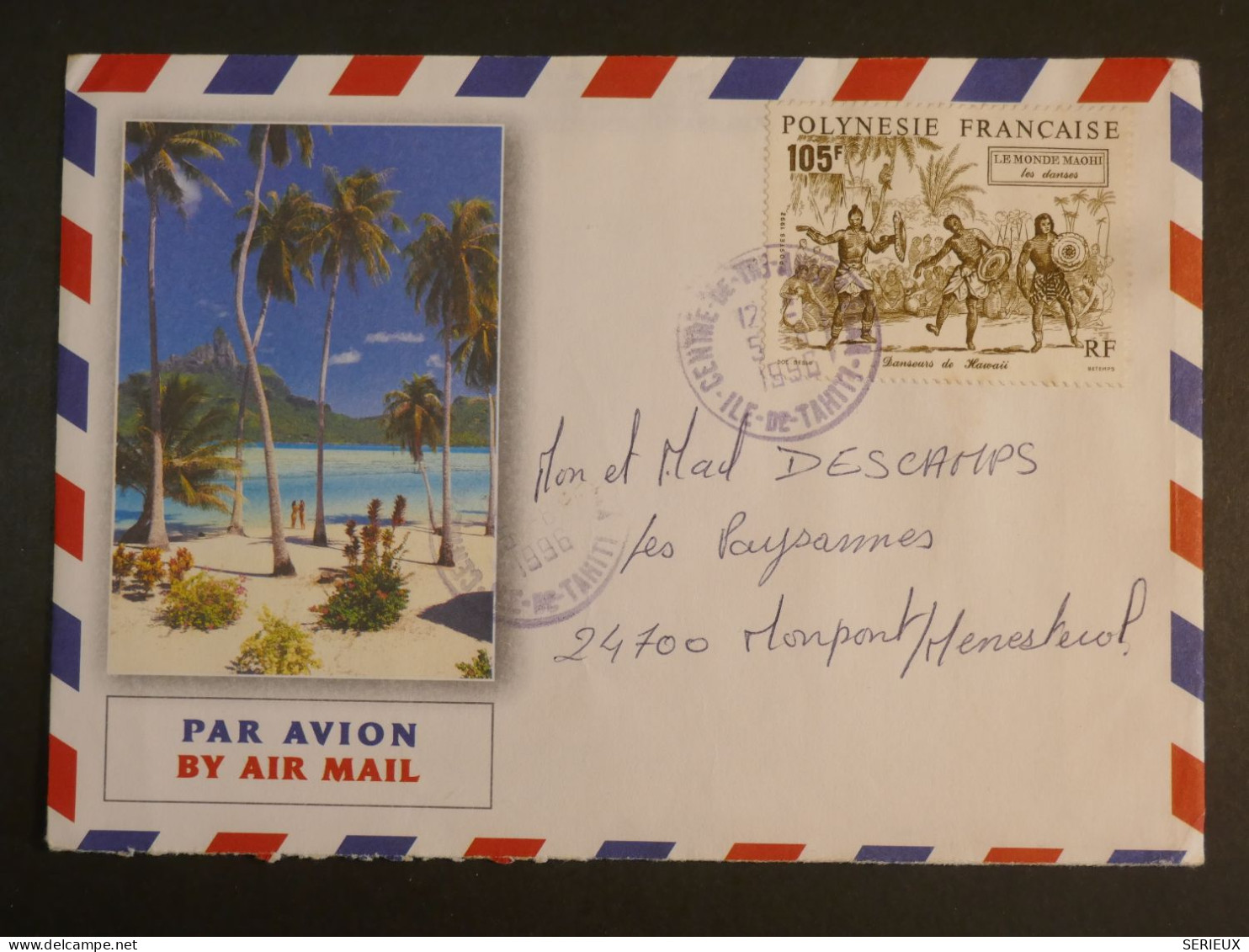 DM4  POLYNESIE   BELLE LETTRE   1994 A  MONTFORT FRANCE +AFF.   INTERESSANT+ + - Lettres & Documents