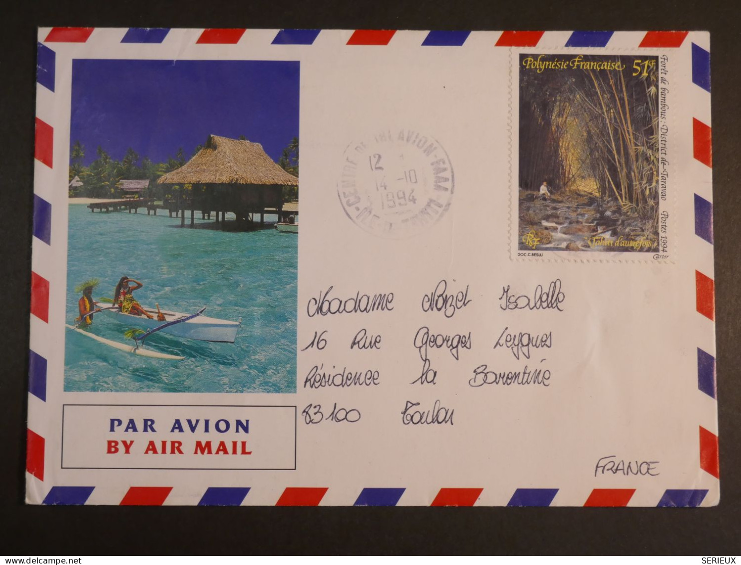 DM4  POLYNESIE   BELLE LETTRE   1994 A TOULON FRANCE +AFF.   INTERESSANT+ + - Storia Postale