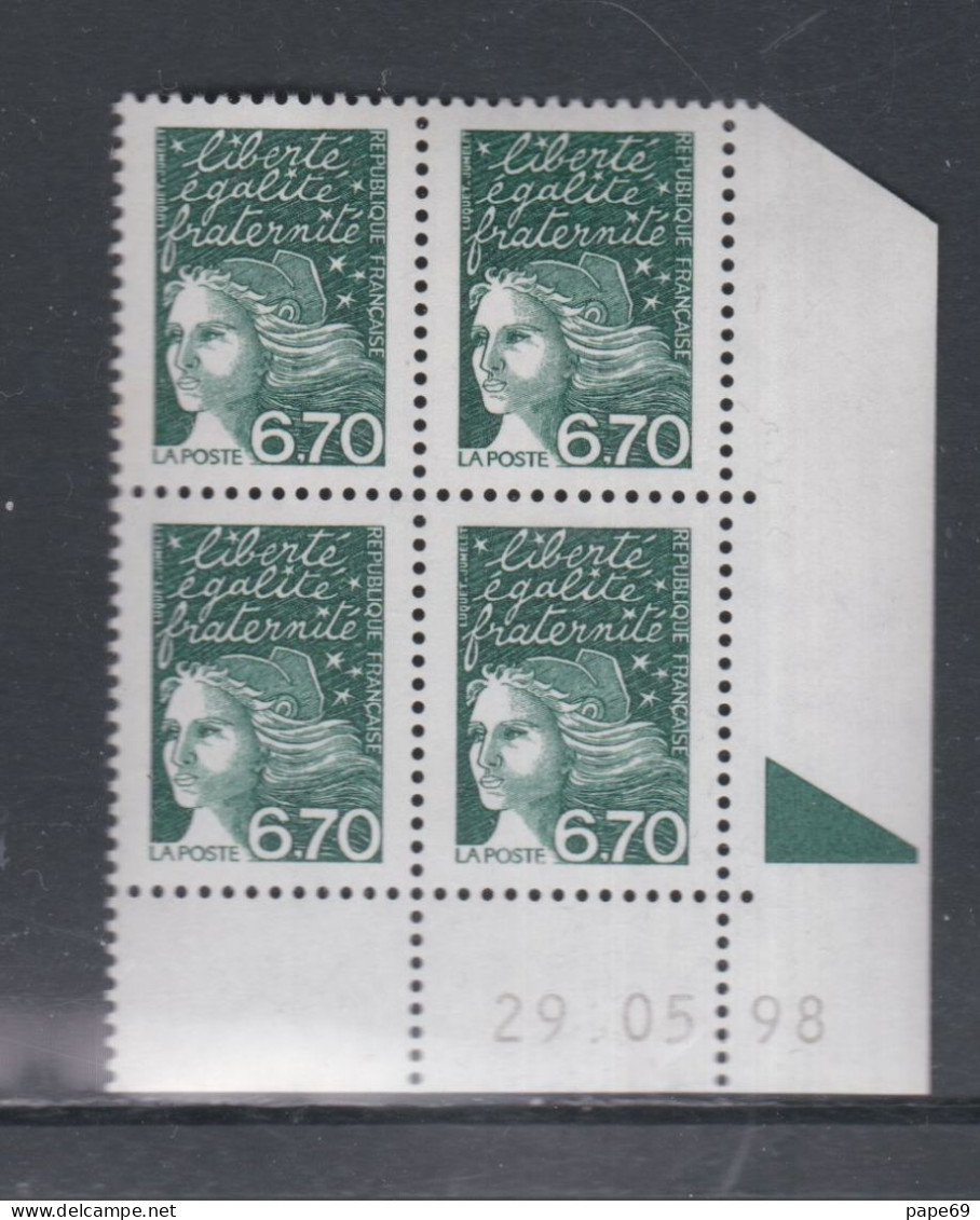 France N° 3098 XX  Luquet 6 F. 70 En Bloc De 4 Coin Daté Du 29. 05 . 98 ; 1 Triangle Gomme Légè. Altérée Sinon TB - 1990-1999