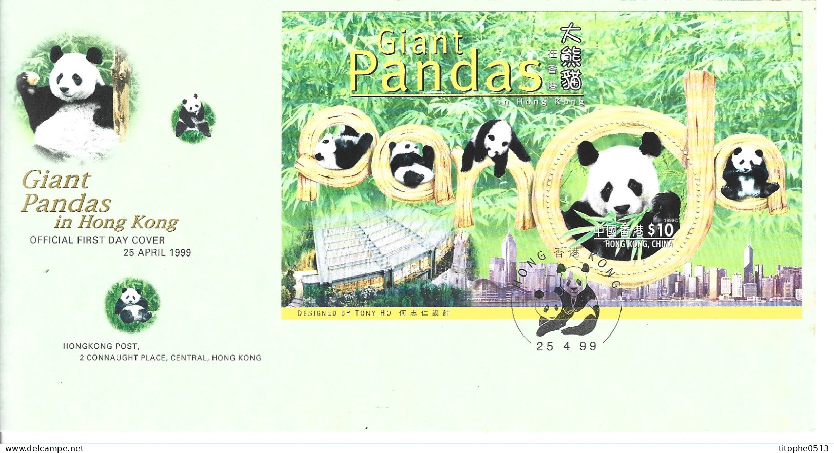 HONG KONG. BF 61 De 1999 Sur Enveloppe 1er Jour. Panda Géant. - Bären